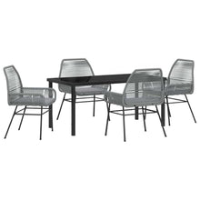 FUDUGEHMIOFWFJJ Grey Poly Rattan Garden Dining Set 5 Pcs with Cushions, Outdoor Patio Furniture Set for 4 Person, Modern All Weather Rattan Table and Chairs with Tempered Glass Top, Easy Assembly