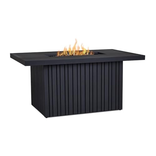 Pemberly Row 52" Rectangle Aluminum Propane Fire Pit Table, Black Coral Finish, 50000 BTU, Weatherproof Outdoor Patio Coffee Table with Burner Lid, Lava Rock, Storage Cover, Adjustable Flame Height