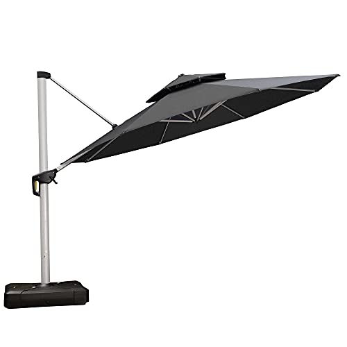 PURPLE LEAF 13 Feet Double Top Round Deluxe Patio Umbrella Grey