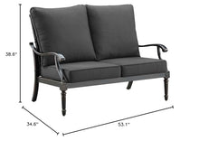 Oakland Living Black Aluminum Patio Deep Seating Outdoor Two Seater Loveseat with Black Cushions