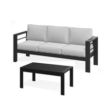 callmego Stylish All-Weather Metal Patio Ottoman with Thick Cushioned Seat for Outdoor Living Spaces and Backyard Relaxation (Black+ Gray + Olefin)