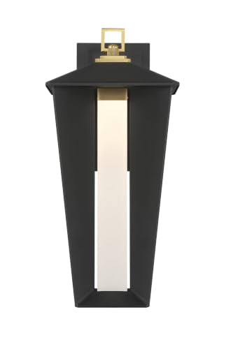 Eurofase Andson 1-Light LED Outdoor Wall Sconce – 18.75" Brass-Sand Black Mix Traditional Exterior Wall Light, Frosted Acrylic Shade, Wet-Rated for Porch, Patio & Entryway