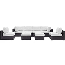 Modern Contemporary Urban Design Outdoor Patio Balcony Eight PCS Sectional Sofa Set, White, Rattan