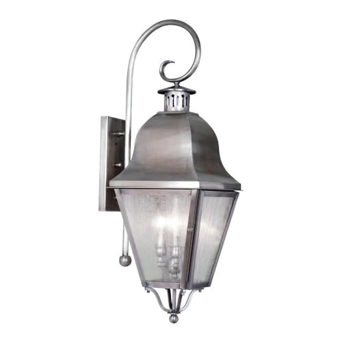 Livex Lighting 2555-29 Outdoor Wall Lantern with Seeded Glass Shades, Vintage Pewter