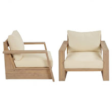 Christopher Knight Home Wynn Modern Patio Accent Chairs Set of 2, Acacia Wood Club Chairs with Thick Removable Cushion, Arm Chairs for Poolside Backyard Deck, Lounge Chair Outdoor, Cream+Light Teak