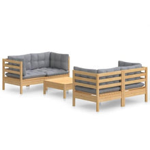 HKQWPBF 5 Piece Patio Lounge Set with Gray Cushions Pinewood
