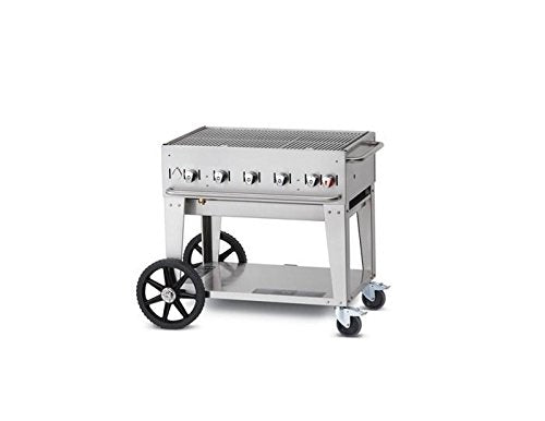 Crown Verity CVMCB-36 36" Liquid Propane Mobile Grill with 79500 BTU Capacity Two 14" Wheels and Two Total Lock Casters: Stainless