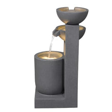 Gray Modern Tiered Bowl Fountain, Decorative Water Fountain with LED Lights and Quiet Pump, Indoor Outdoor Water Feature for Patio, Garden, Deck, Balcony, Office and Home Décor