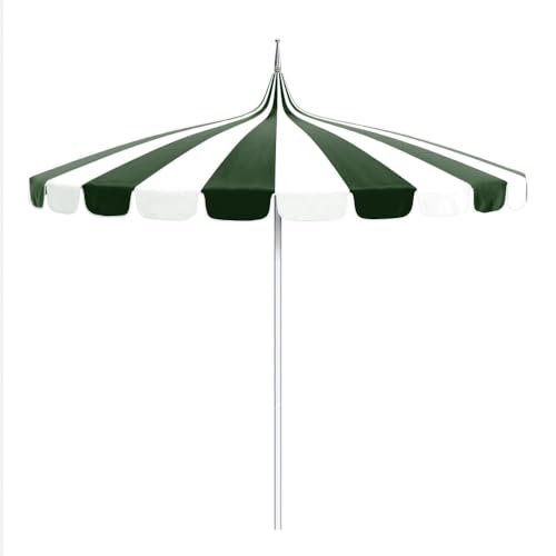 Sunline Commercial 8.5-ft Silver Anodized Aluminum Market Pagoda Patio Umbrella with Fiberglass Ribs, Natural and Forest Green Sunbrella