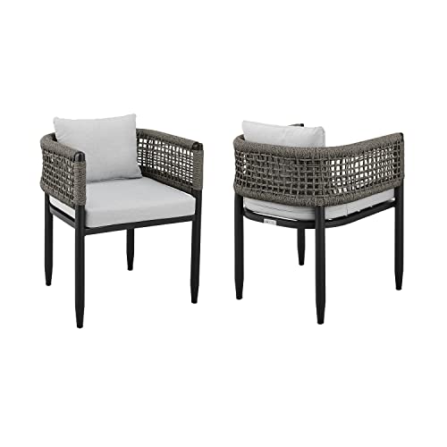 Armen Living Alegria Outdoor Patio Dining Chair Set of 2 Light Grey