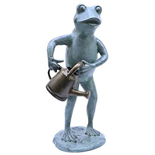 Green Vista Water Gardens Freddie the Frog with Watering Can Outdoor Garden Statue Aluminum Sculpture for Indoors, Patio, and Yard