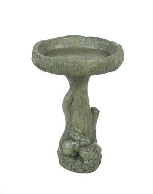 Solid Rock Stoneworks Double Bunnies/Tiny Wood Birdbath- Slate- 24" Tall x 16" Dia