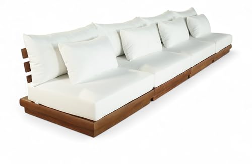 Meridian Furniture 111White-S4B Mirella Collection Modern | Contemporary Outdoor Patio 4pc. Modular Sofa with Solid Teak Frame, Water Resistant Fabric, 148" W x 38" D x 27" H, White