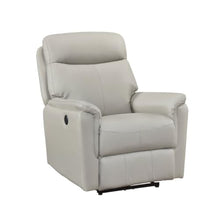 Lea Power Recliner Chair w USB, Foam Fill Light Gray Top Grain Leather