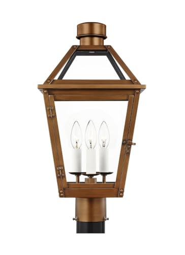 Generation Lighting-Hyannis-3 Light Medium Outdoor Post Lantern-19.75 Inch Tall and 10.5 Inch Wide-Natural Copper Finish