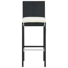 KUPTYERFG 7-Piece Outdoor Garden Bar Set, Black PE Rattan and Solid Acacia Wood Bar Table with 6 Cushioned Stools, Rectangular Patio Furniture for Backyard, Deck and Terrace