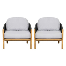 Christopher Knight Home Grotta Acacia Wood Patio Accent Chair Set of 2, Wooden Lounge Chair Outdoor, Outdoor Barrel Chair with Rope Weave+Removable Cushion, Curved Backrest Lounge Sofa, Gray+Teak