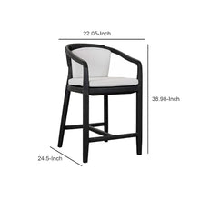 Benzara 25 Inch Outdoor Counter Stool Chair Woven Olefin Fabric Teak Black and Gray