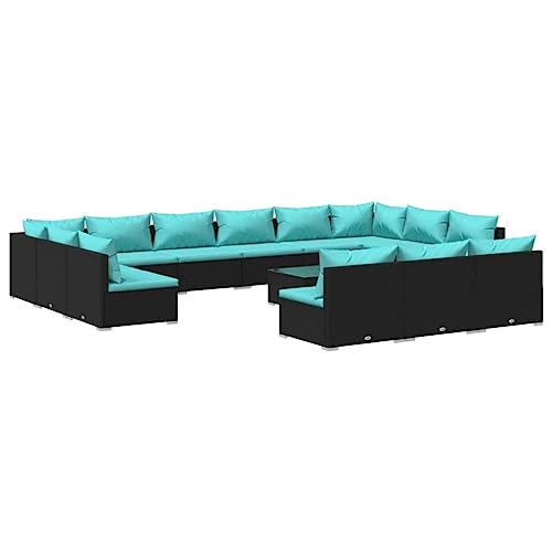 WEHUOSIF Garden Lounge Set Black Water Blue with Coffee Table
