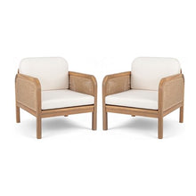Christopher Knight Home Elk Set of 2 Patio Acacia Wood Club Chair with Cushions, Comfy Lounge Chair Outdoor, Stylish Garden Seating, Wicker Armchair for Porch, Backyard, Balcony, Light Brown & Beige