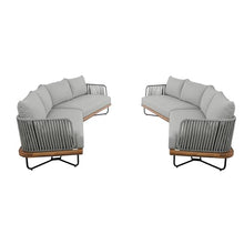 Christopher Knight Home Anna Patio Sofa Set with Cushions, Acacia Wood Patio Lounge Sofa with Woven Rope Back for 8 People, Modern Outdoor Sofa Set, Spacious Seating Couch for Garden, Light Grey+Teak