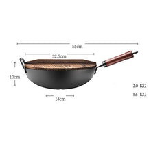 NYTFHMS Carbon Steel Prisoner of War Pot Red Elm Traditional Hand Hammer Wok and Wooden Handle, Special Nonstick Pan for Gas Induction Cooker,Black-B