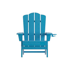 Merrick Lane Nassau Adirondack Chairs with Cup Holders, Weather Resistant Poly Resin Adirondack Chairs, Set of 4, Blue