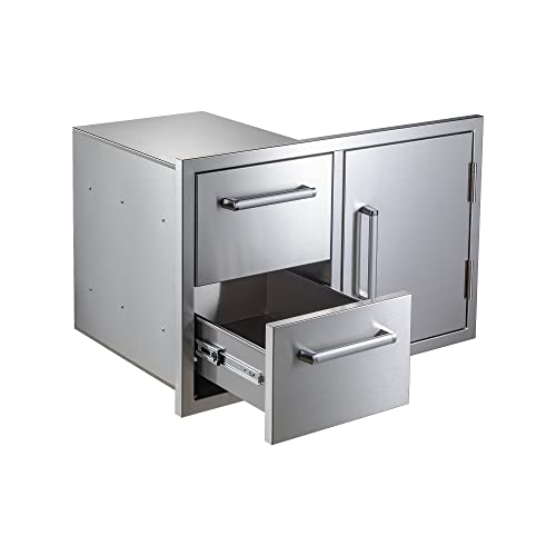 WHISTLER 33" x 22" Double Drawer and Door Combo for Outdoor Kitchen BBQ Island Stainless Steel Door and Outdoor Kitchen Drawer, Paper Holder Included