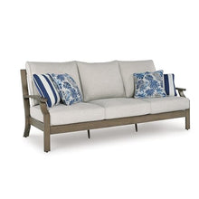 Benjara Inaya Outdoor Sofa, 4 Throw Pillows, Cream White, 89 Inch Brown Metal