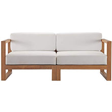 Modway Upland Patio Teak Wood 2-Piece Sectional Sofa Loveseat Natural White