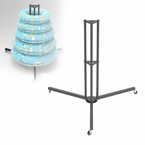 Asiwnshw Swim Ring & Float Storage Rack, Rolling Pool Float Storage Organizer, Poolside Beach Swimming Equipment, Metal Pool Float Holder for Outdoor Pool Area (Black)