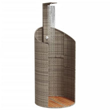 LPERTGFHU Outdoor Shower with Acacia Wood Base and Poly Rattan Design, Freestanding Garden Pool Shower for Backyard, 39.4"x39.4"x95.1"