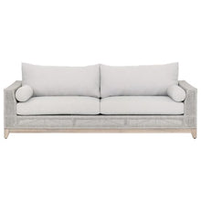 Outdoor Escape White Outdoor Sofa 90 Inches, Solid Teak Base with Intricate Rope Weave, Removable Cushions, 2 Bolster Pillows for Patio