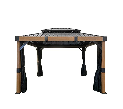 Sojag Outdoor 10' x 12' Fontana Hardtop Double Roof Gazebo Outdoor Sun Shelter, Wood and Black