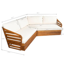 Homyee Durable Acacia Wood Outdoor V Shaped Sectional Sofa Set w/Water Repellent Cushions for Garden, Solid Wood Patio Corner Couch w/Slatted Design for Porch, Deck, Balcony (Teak)