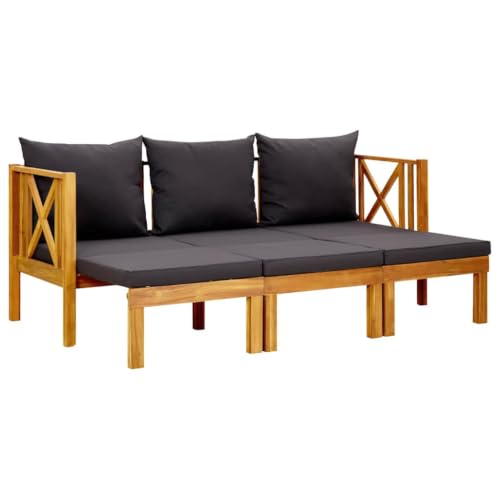 KUPTYERFG Extendable 3-Seater Patio Bench Daybed Solid Acacia Wood