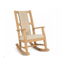 Pemberly Row Mahogany Rocking Chair with Cushioned Seat and Back, Studded Accents, Smooth Rocking Motion, Beige
