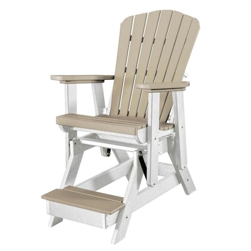 Outdoor Escape Brown Fan Back Balcony Glider, Single Elevated Chair, Heavy-Duty All-Weather HDPE, View Above Railing