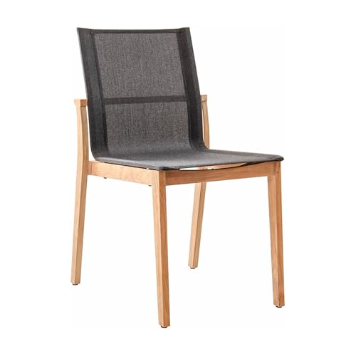 POVL Outdoor Menlo Teak Side Dining Chair — Pack of 6, Stackable Grade A Indonesian Teak & All-Weather Sling — Fully Assembled Mid-Century Modern Seating for Patio, Deck & Poolside (Graphite)