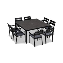 Lakeview Outdoor Designs Calm Bay 9 Pc Square Aluminum Dining Set in Black/Canvas Charcoal