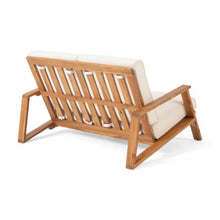Hassyee Outdoor Loveseat and Coffee Table Set with Soft Cushions for Poolside, Balcony, Acacia Wood Patio Furniture Set with Rectangle Table for Backyard, Garden, Lawn