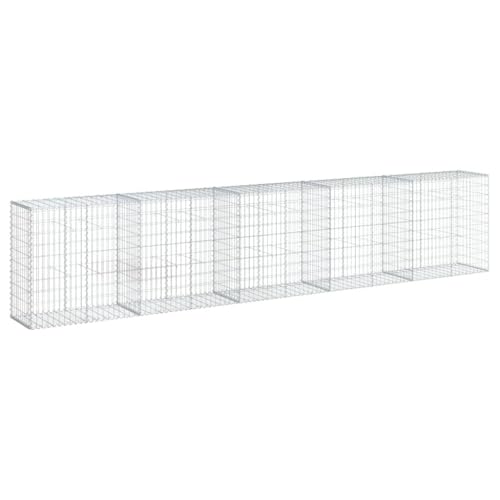 vidaXL Gabion Basket with Cover - Galvanized Iron Wire, Outdoor Cage, Retaining Wall, Privacy Screen, 196.9"x19.7"x39.4"