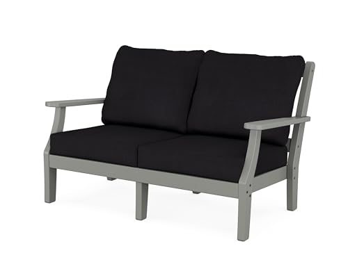 Martha Stewart by POLYWOOD® Chinoiserie Deep Seating Loveseat in Slate Grey/Midnight Linen
