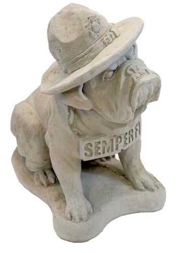 SOLID ROCK STONE WORKS Semper Fi Bulldog Concrete Statue 21" Unfinished Gray