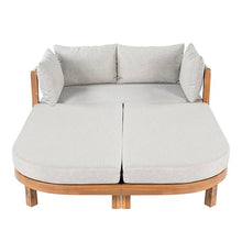 Merax Outdoor Acacia Wood Daybed with Cushions, Chaise Lounge Sofa with Curved Armrest for Patio Backyard and Garden, Teak Finish with Light Grey Cushion