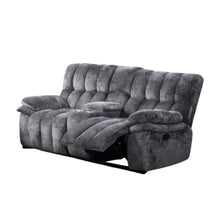Benzara Manual Recliner Loveseat, Pillow Tufted Dark Gray, 81 Inch