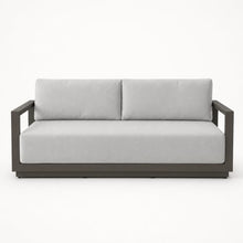 Outdoor Couch Elementi Newport Patio Sofa, 3 Seat Aluminum Outdoor Furniture Sofa with Sunbrella Canvas Granite 5402 and Cast Slate 40434 Cushions, Urbane Bronze, 82.3 x 30.3 x 24 in