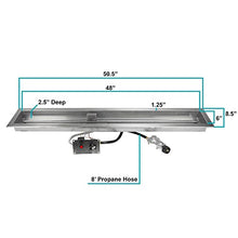 48" x 6" Stainless Steel Linear Drop-in Fire Pit Pan with Electronic Ignition System kit, CSA Certified