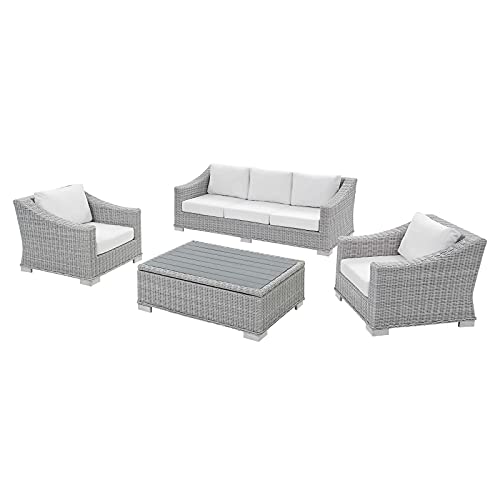 America Luxury - Outdoor Lounge Sofa Chair Table Set Rattan Wicker Modern White