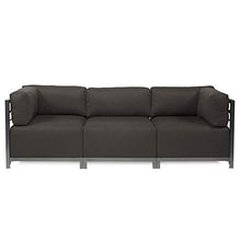 Howard Elliott Collection Axis Patio Ottoman with Cover, Upholstered Footstool Coffee Table Ottoman Bench for Indoor or Outdoor Home or Office Seating, Titanium Frame, Seascape Charcoal